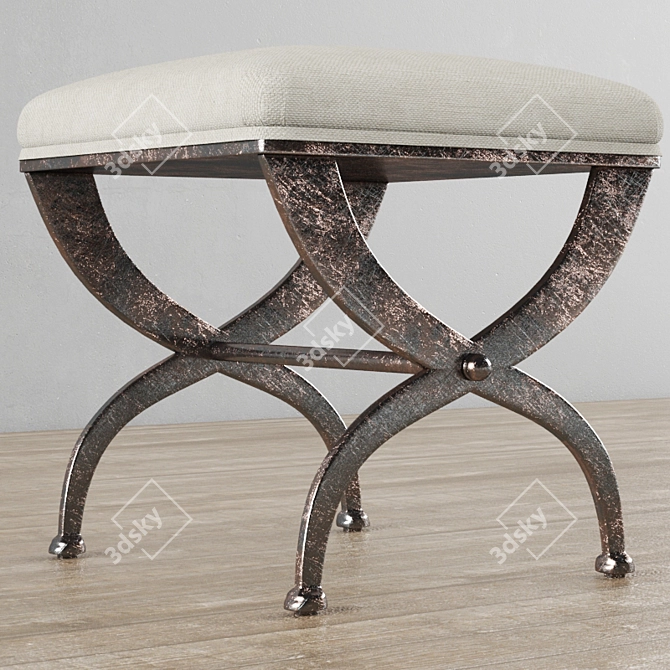 Elegant 19th C. French Upholstered Stool 3D model image 2