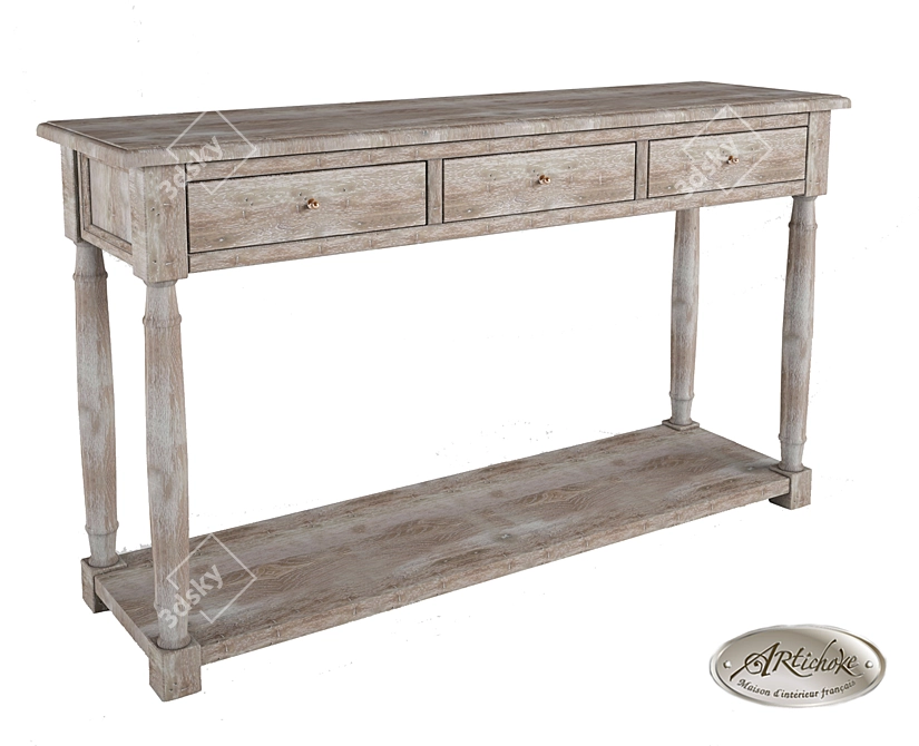 Provence Oak Console with Drawers 3D model image 1