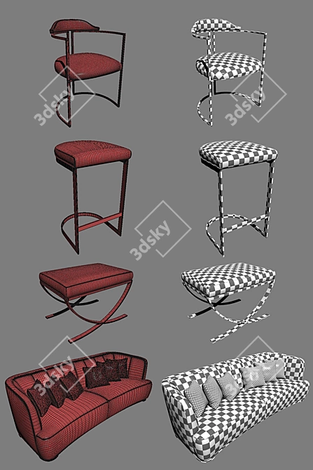 Modern Chair Set II - 3D Models 3D model image 3