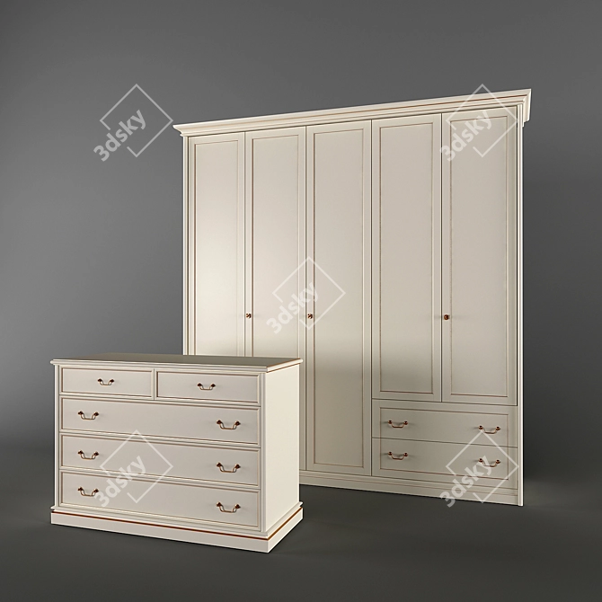 Elegant Storage Set: Wardrobe & Dresser 3D model image 1