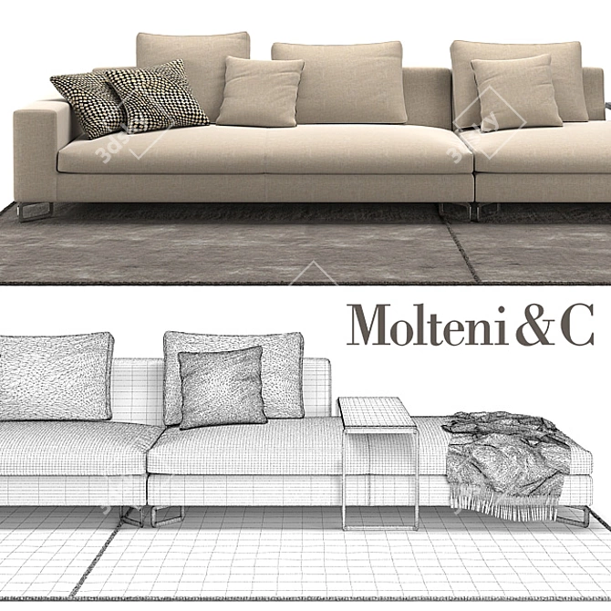 Molteni Large Sofa: Stylish Comfort 3D model image 3