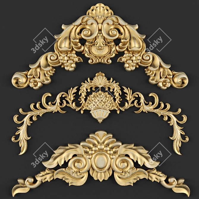 Gilded Crown Molding & Carvings 3D model image 1