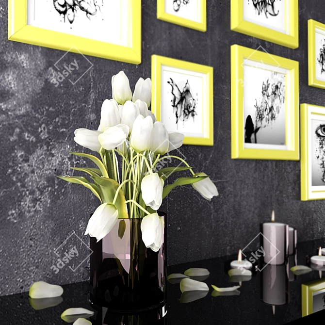 Artful Blooms: Decor Paintings & Tulips 3D model image 2