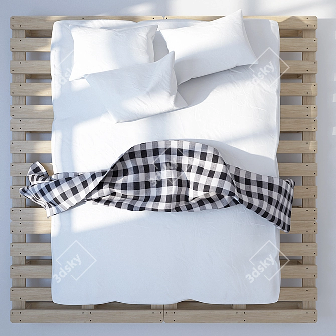 Cozy Slumber: Comfy Wooden Bed Mattress 3D model image 1