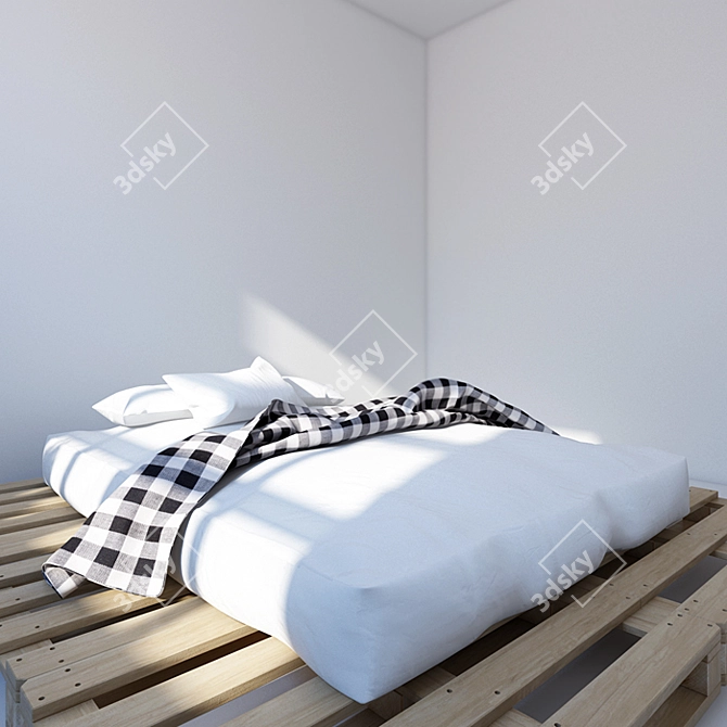 Cozy Slumber: Comfy Wooden Bed Mattress 3D model image 3