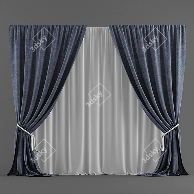 Blue Blinds & Sheer Curtains 3D model image 1