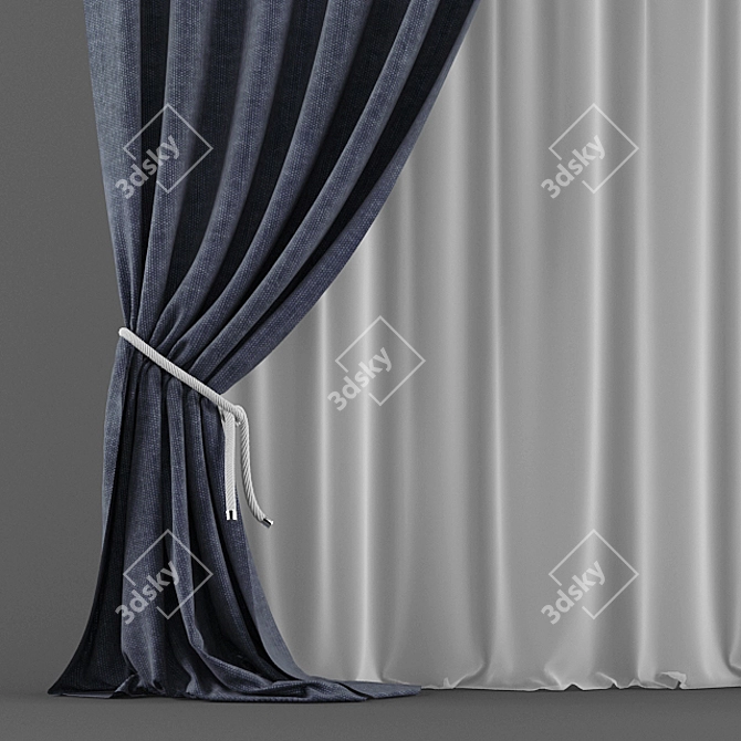 Blue Blinds & Sheer Curtains 3D model image 2