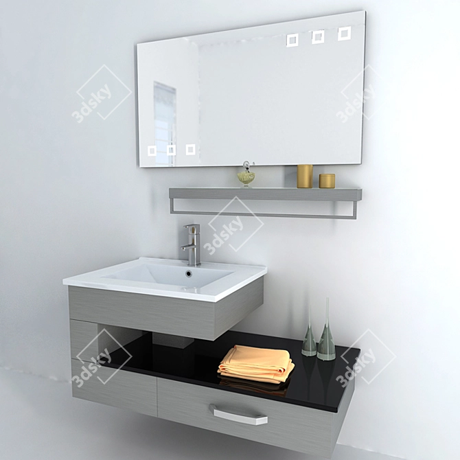 Sleek Stainless Steel Bathroom Furniture 3D model image 3