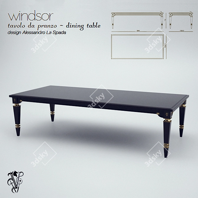 Elegant Windsor Dining Table 3D model image 1