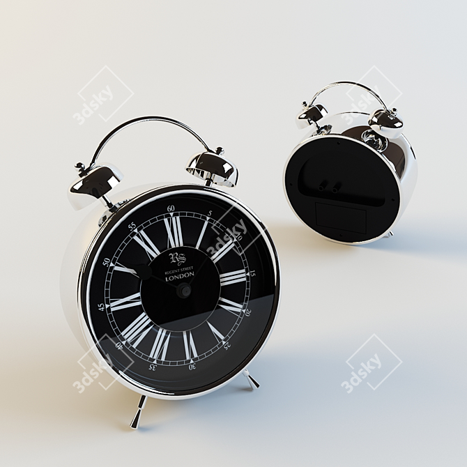 Chrome Alarm Clock, 120mm Diameter 3D model image 1