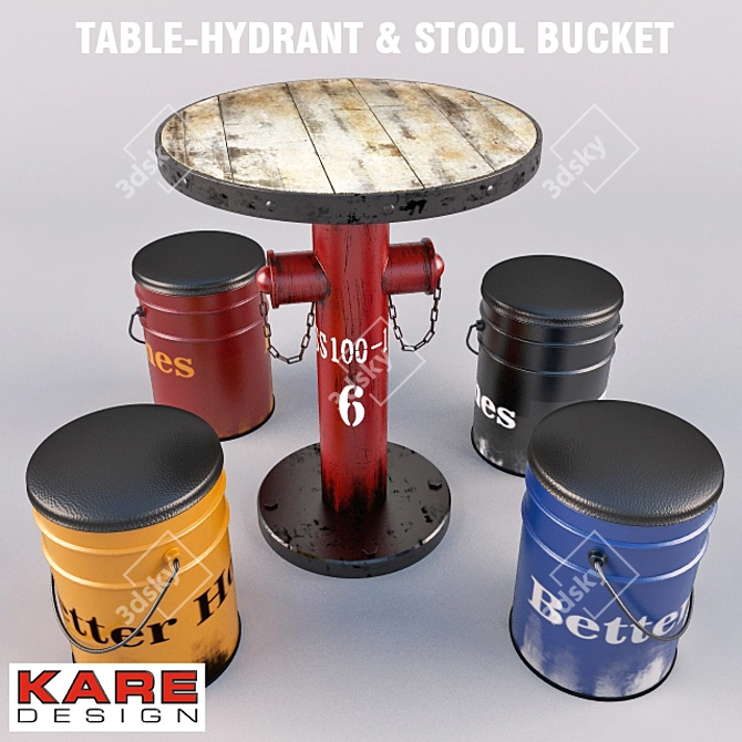 Hydrant Barrel Chairs & Table Set 3D model image 1