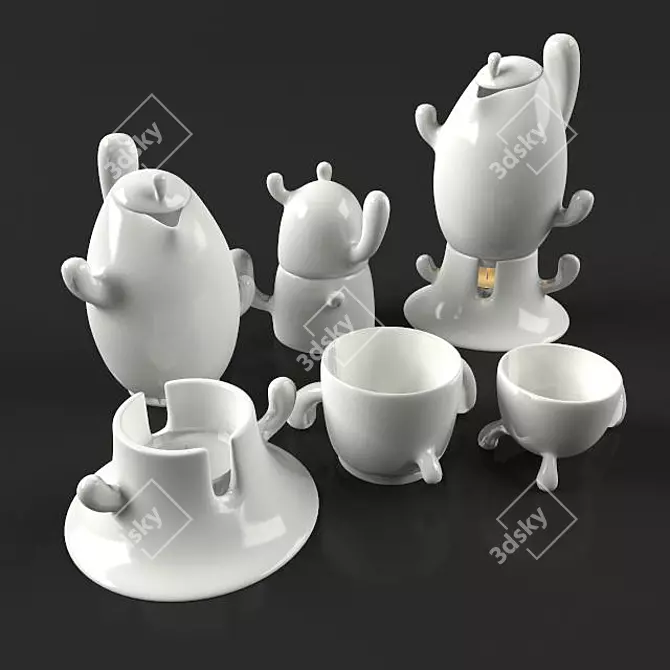 Cactus Tea Set: Chic & Charming 3D model image 1