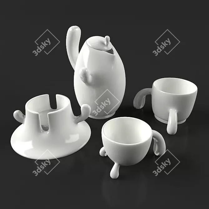 Cactus Tea Set: Chic & Charming 3D model image 2