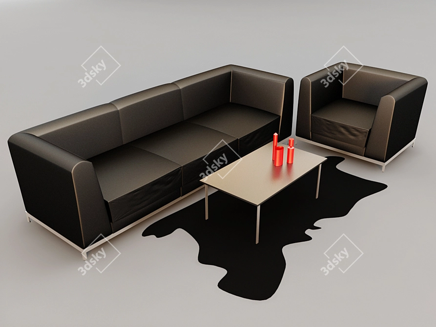 Italian Black Leather Sofa Diva 3D model image 1