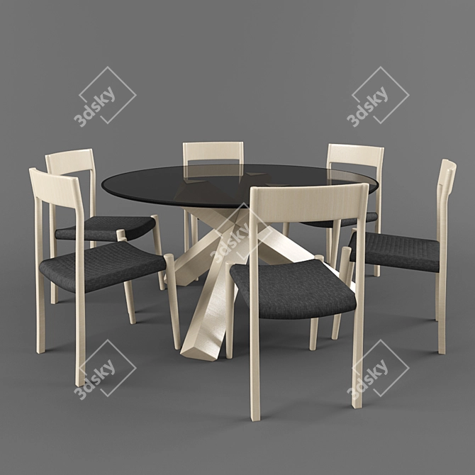 Elegant Dining Set: Table and Chairs 3D model image 1