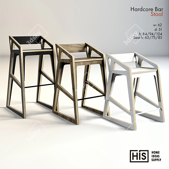 HIS Hardcore Bar Stool: Sleek Design, Adjustable Height 3D model image 1