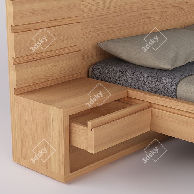 Italian Crafted Solid Bed 3D model image 2