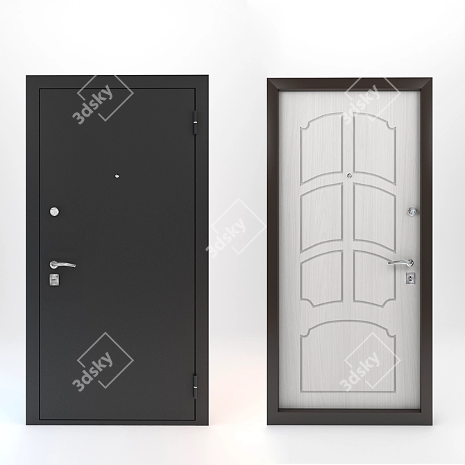 Metal-Wood Entrance Doors (2pcs) 3D model image 2