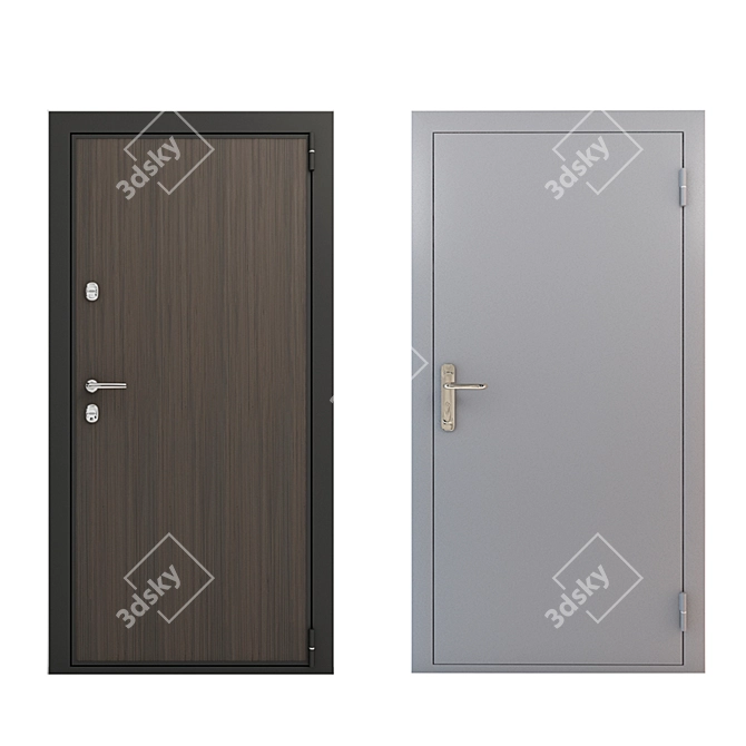 Two-tone Metal Front Door with Bonus Fireproof Safety 3D model image 1