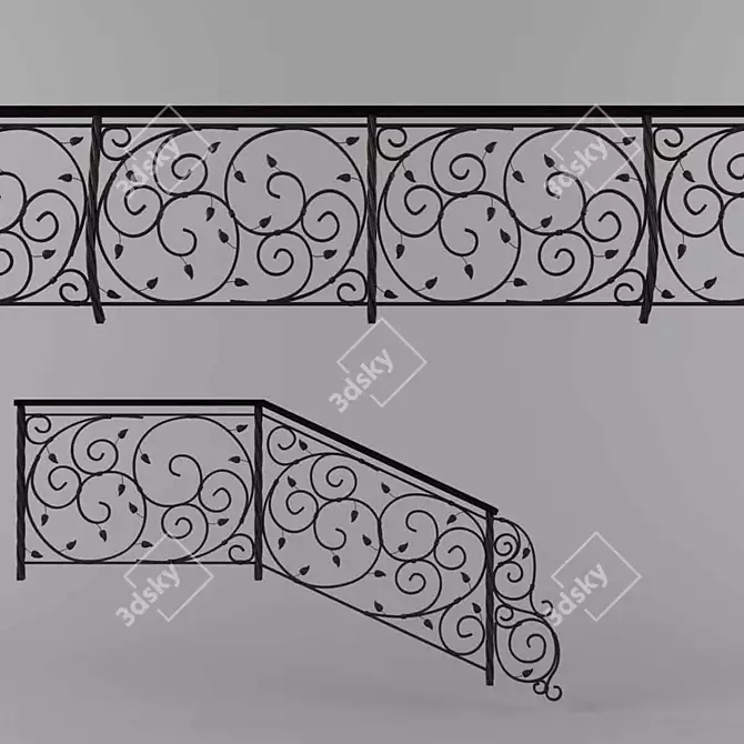 Elegant Wrought-Iron Balcony and Porch Fencing 3D model image 2