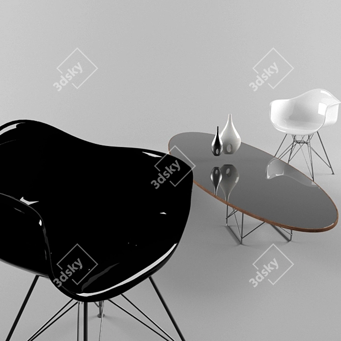 Elegant Wire Base Oval Table 3D model image 2