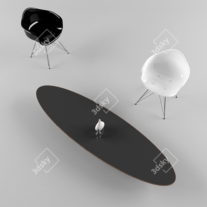 Elegant Wire Base Oval Table 3D model image 3