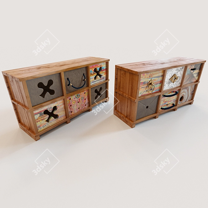 Ethnic Chest Duo: Multicolored Interactive Storage 3D model image 1