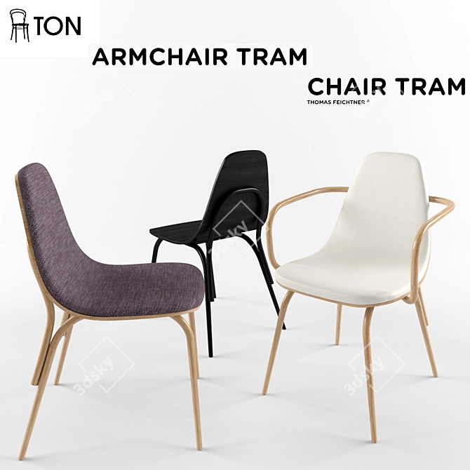 Ton Tram Chair: Classic Design with Bentwood Twist 3D model image 1