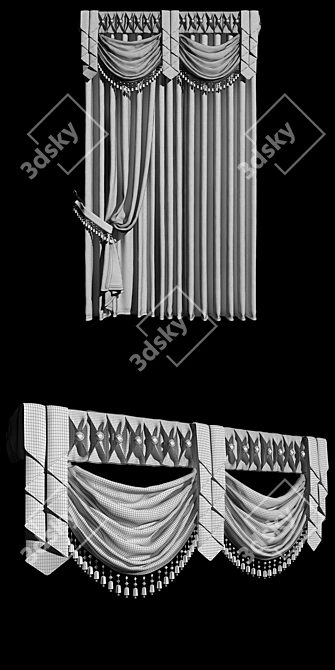 Folded Lambrequin Curtains 3D model image 3