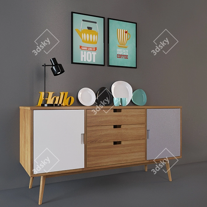 Elegant Sideboard Décor Set 3D model image 2