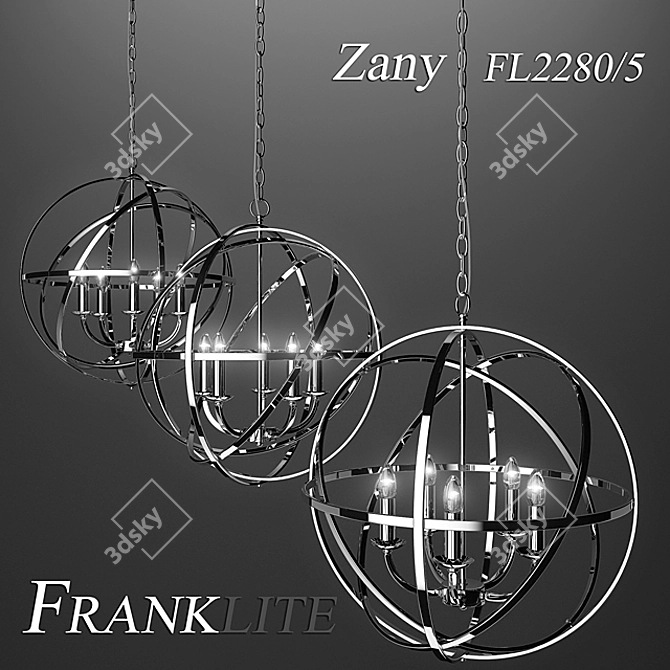 Zany FL2280/5 Chandelier: Unique Lighting Statement 3D model image 2