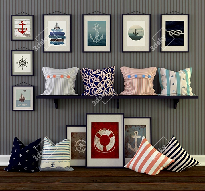 Nautical Themed Pillow Set 3D model image 1