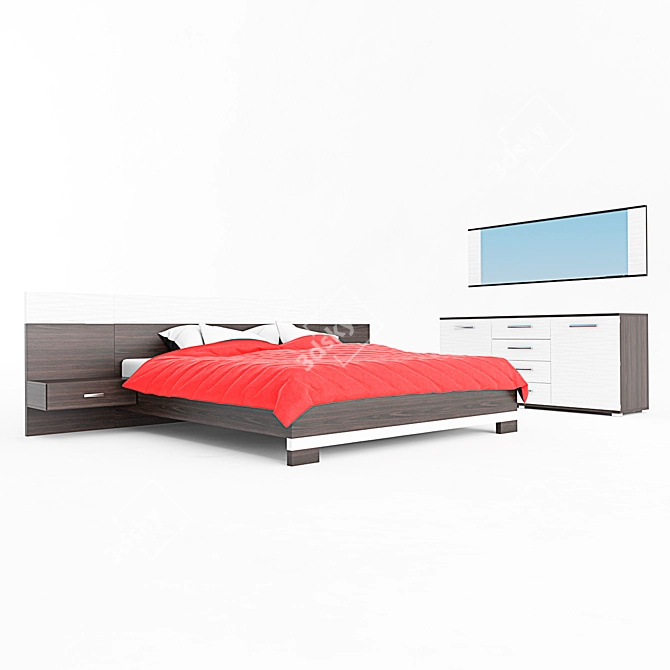 Tokio Bed & Dresser Set with Mirror 3D model image 1