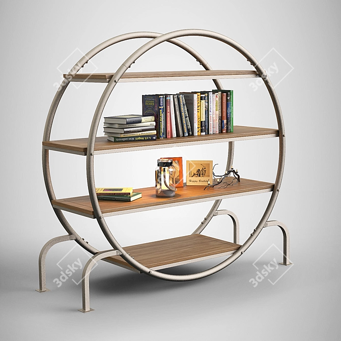 Stylish Round Bookcase: Vietnamese Craftsmanship 3D model image 1