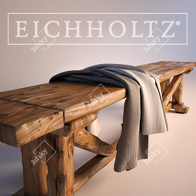 Rustic Oak Bench: Unique Handcrafted Design 3D model image 1