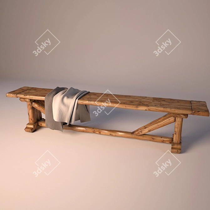 Rustic Oak Bench: Unique Handcrafted Design 3D model image 2