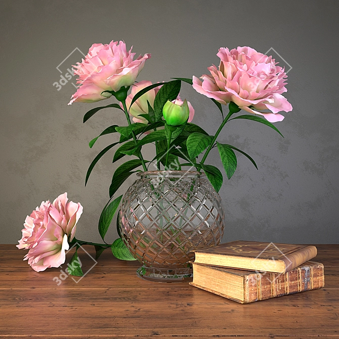 Vintage Blooms and Books 3D model image 1