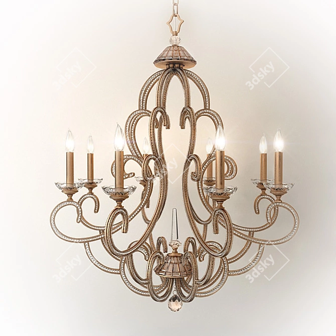 Beaded Elegance Chandelier: Handcrafted Iron & Bronze 3D model image 1