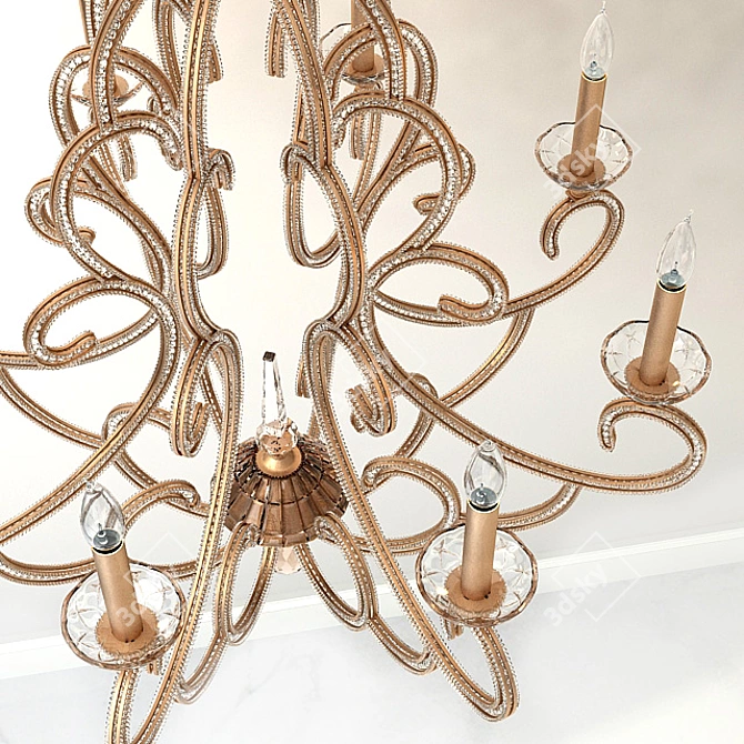 Beaded Elegance Chandelier: Handcrafted Iron & Bronze 3D model image 3