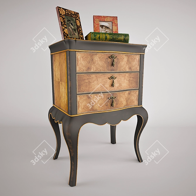 French Style Black and Cherry Bedside Chest 3D model image 1
