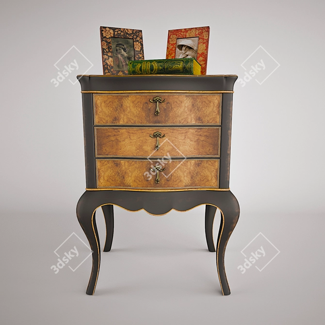 French Style Black and Cherry Bedside Chest 3D model image 2