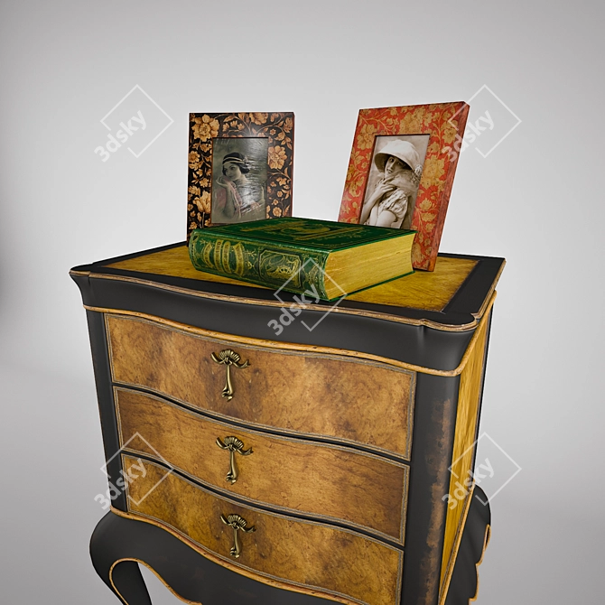 French Style Black and Cherry Bedside Chest 3D model image 3