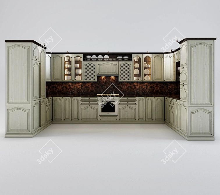 Elegant Classic Kitchen 3D model image 1