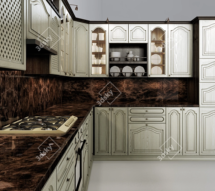 Elegant Classic Kitchen 3D model image 3