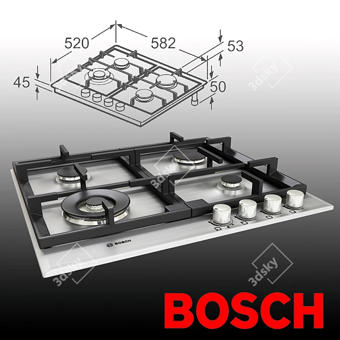 Bosch Gas Hob - Powerful and Versatile 3D model image 1