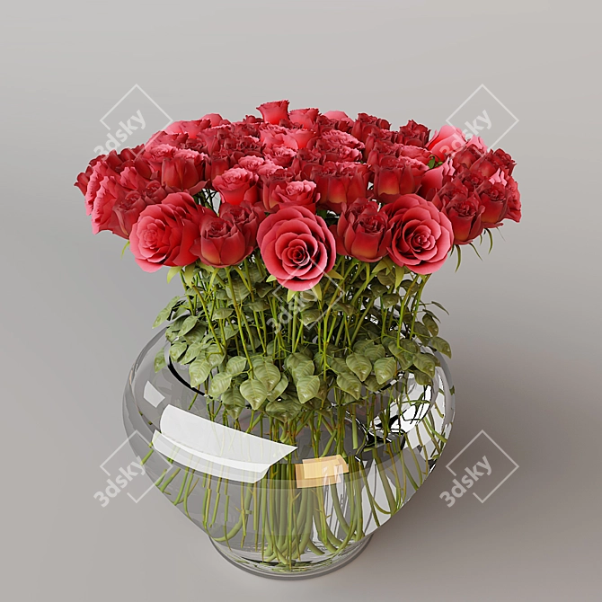 Romantic Rose Bouquet in Glass Vase 3D model image 1