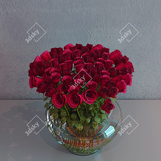 Romantic Rose Bouquet in Glass Vase 3D model image 2