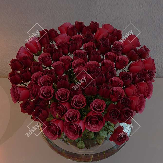 Romantic Rose Bouquet in Glass Vase 3D model image 3