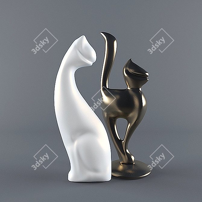 Title: Elegant Porcelain Cat Figurines 3D model image 1