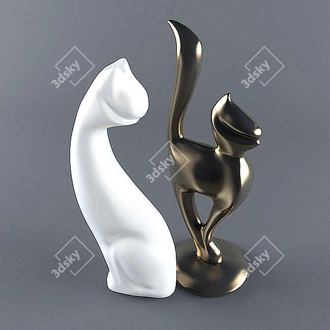 Title: Elegant Porcelain Cat Figurines 3D model image 2